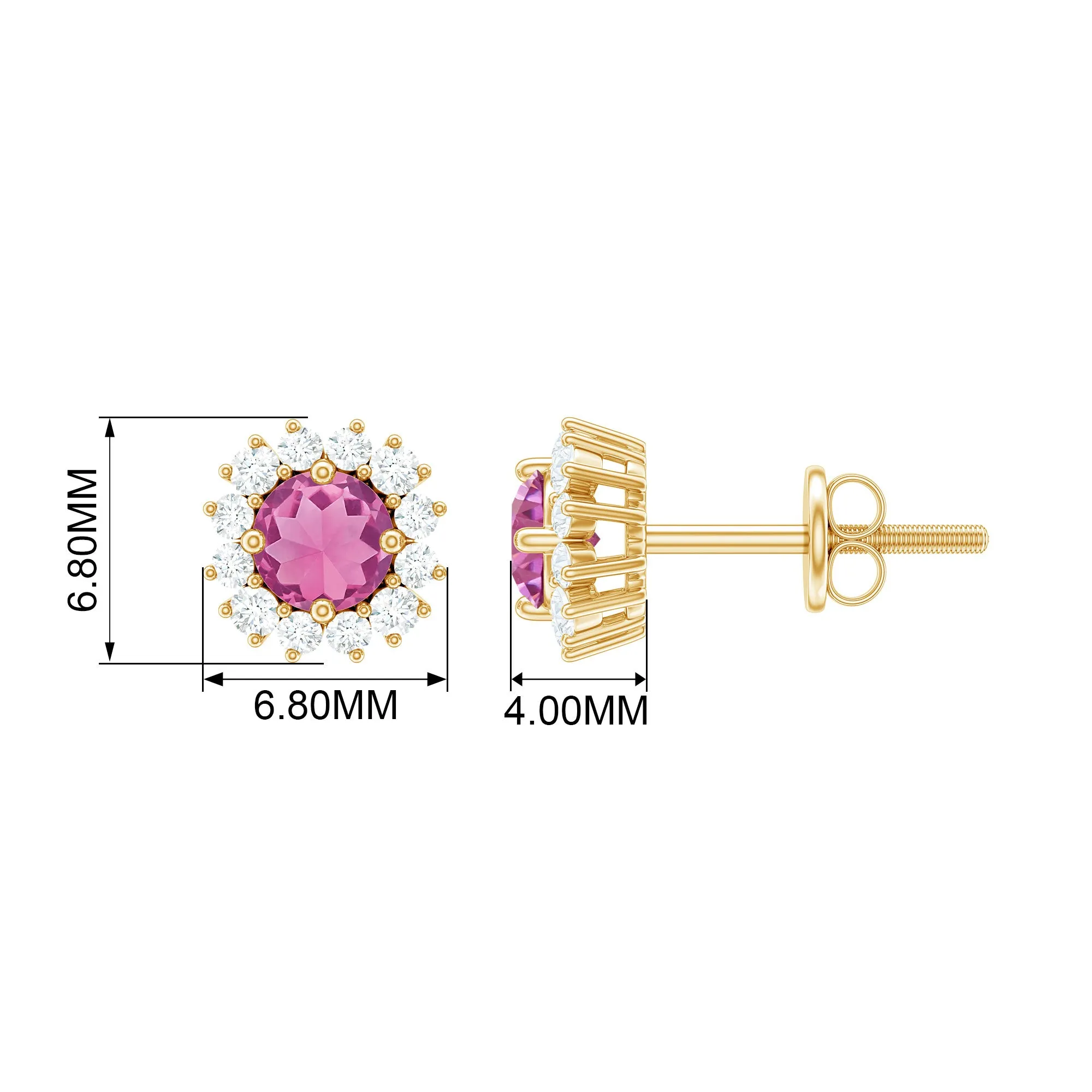 0.75 CT Pink Tourmaline and Diamond Halo Classic Stud Earrings