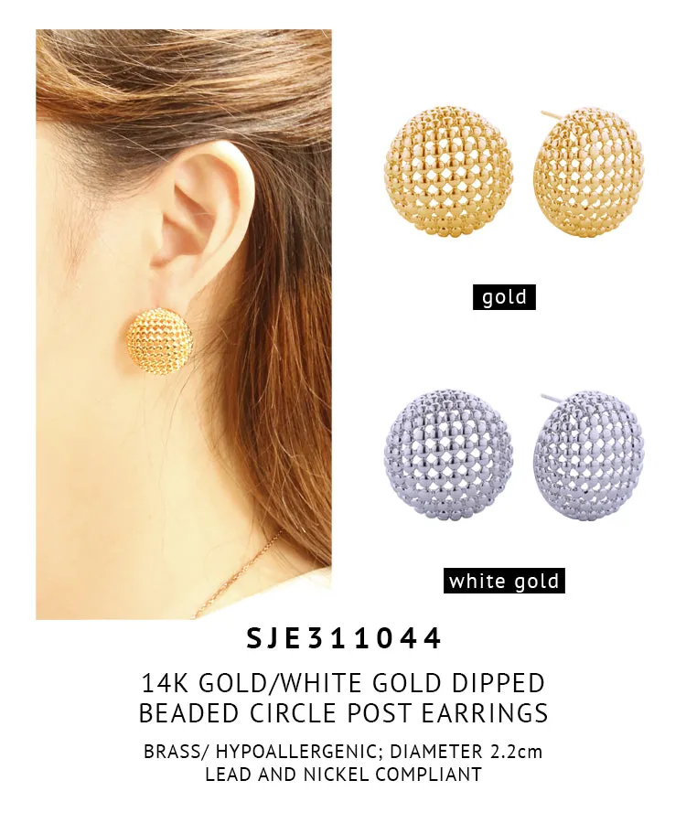 14K Gold Dipped Beaded Circle Post Earrings