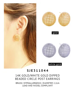 14K Gold Dipped Beaded Circle Post Earrings