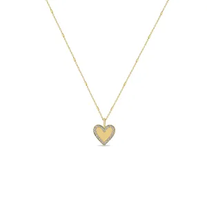 14k Gold Heart with Pavé Diamond Border Pendant Necklace