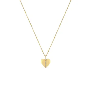 14k Pavé Diamond Line Heart Pendant Bar and Cable Chain Necklace