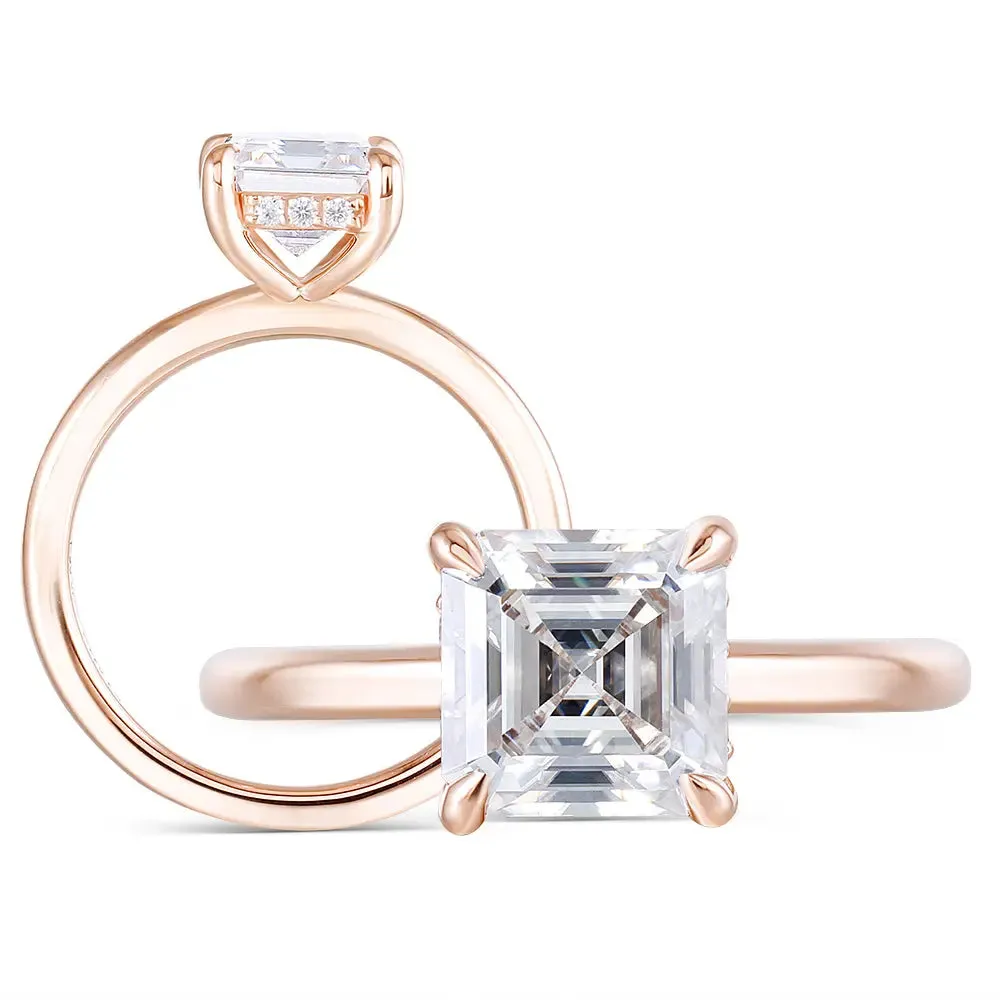 14k Rose Gold Asscher Cut Moissanite Ring 1.5ct Total