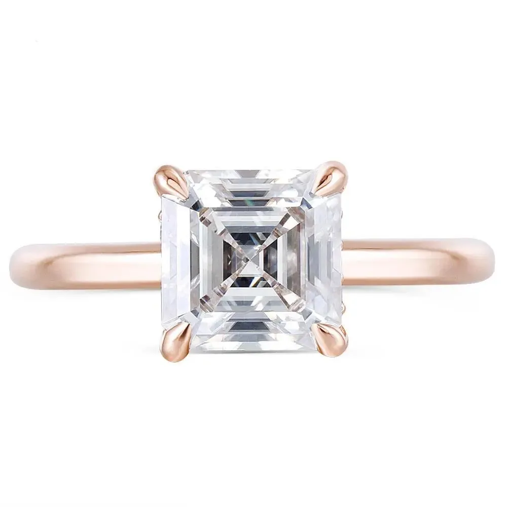 14k Rose Gold Asscher Cut Moissanite Ring 1.5ct Total