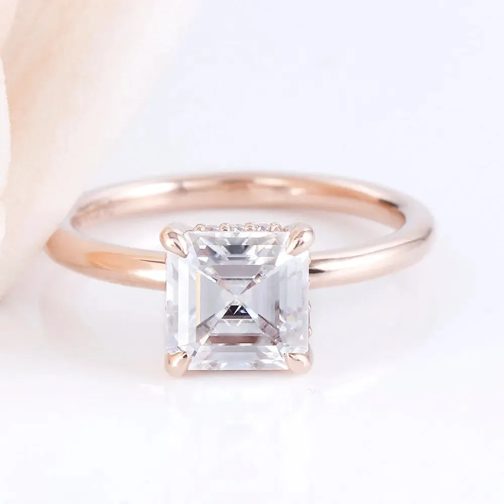 14k Rose Gold Asscher Cut Moissanite Ring 1.5ct Total