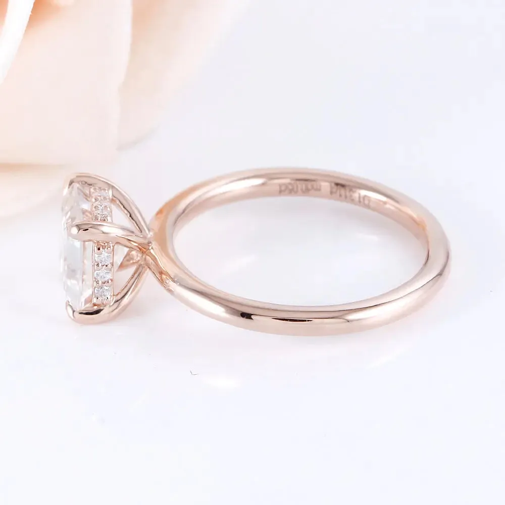 14k Rose Gold Asscher Cut Moissanite Ring 1.5ct Total