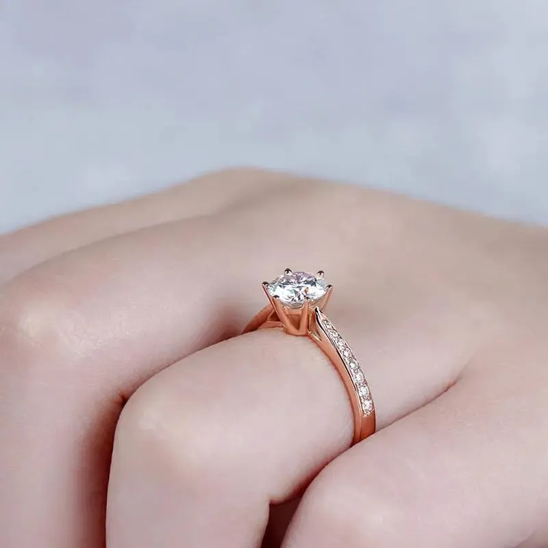 14k Rose Gold Moissanite Ring 1ct Center Stone