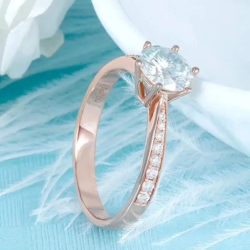 14k Rose Gold Moissanite Ring 1ct Center Stone