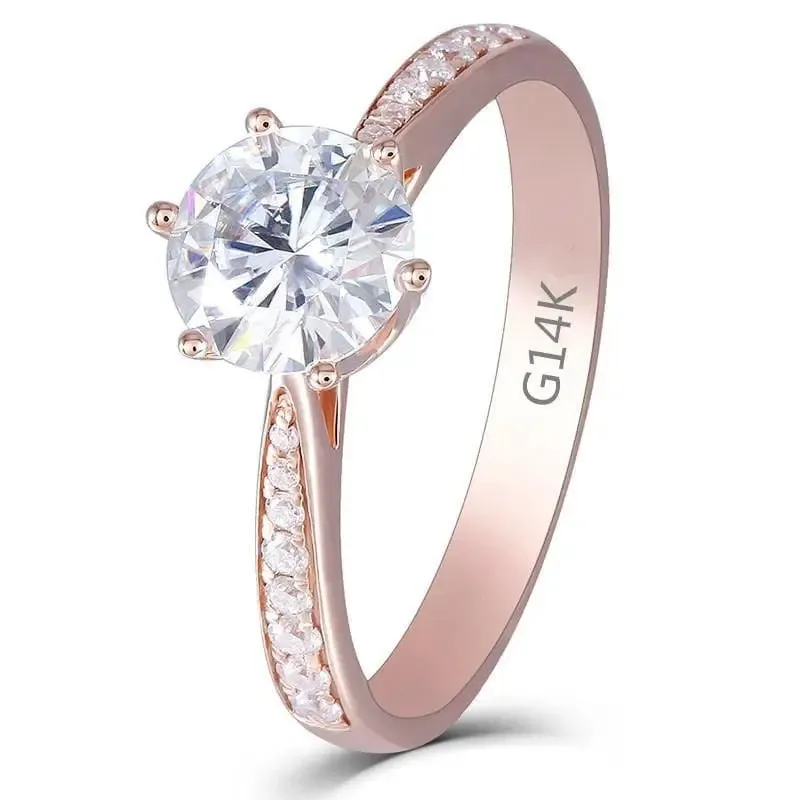 14k Rose Gold Moissanite Ring 1ct Center Stone