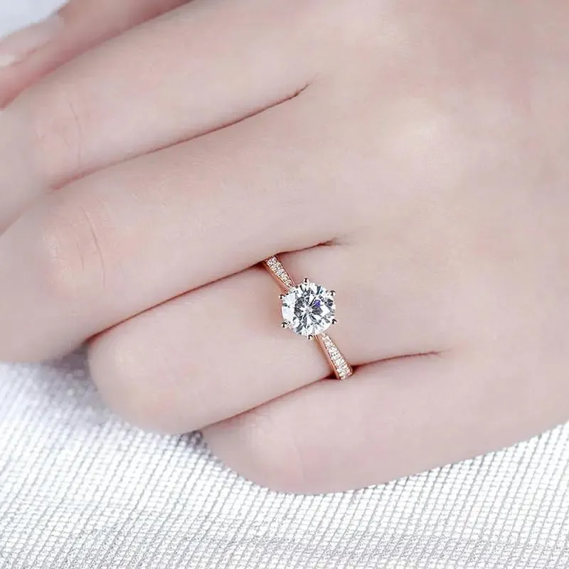 14k Rose Gold Moissanite Ring 1ct Center Stone