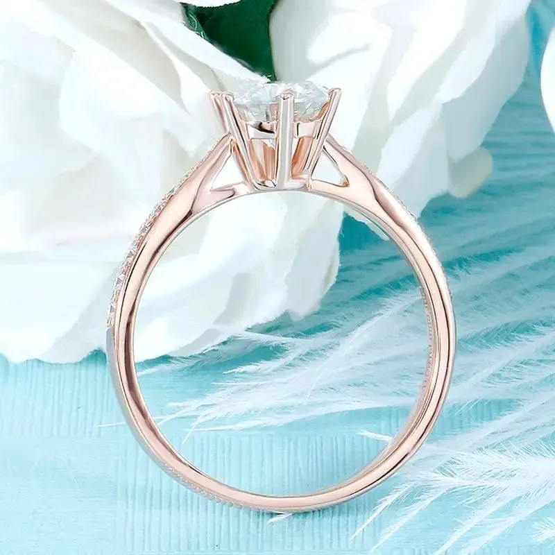 14k Rose Gold Moissanite Ring 1ct Center Stone