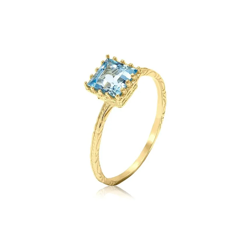 14K Yellow Gold Square Blue Topaz 5X5mm Ring