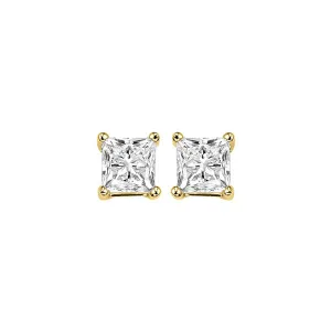 14KT Yellow Gold & Diamond Pricess Cut Stud Earrings  - 1/2 ctw