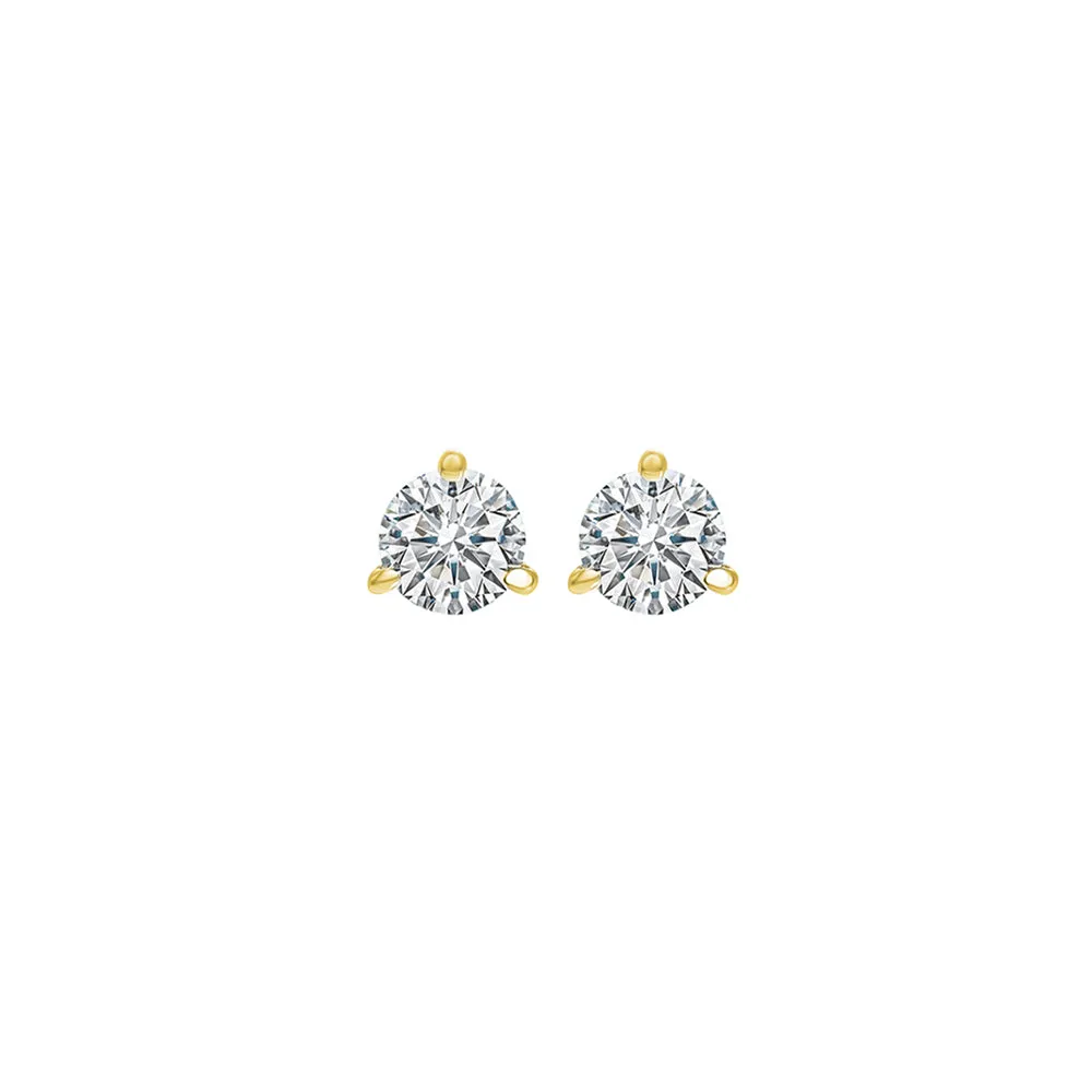 14KT Yellow Gold & Diamond Round Stud Earrings  - 1/10 ctw