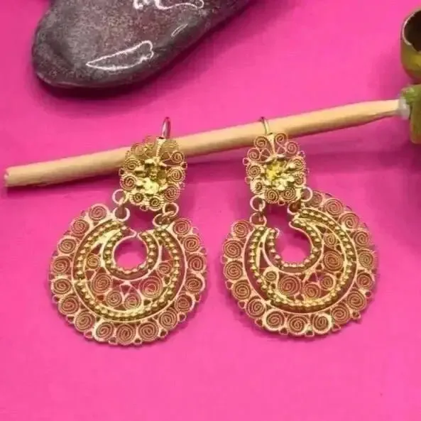 24 karat gold vermeil Mexican handmade filigree earrings with gold beads