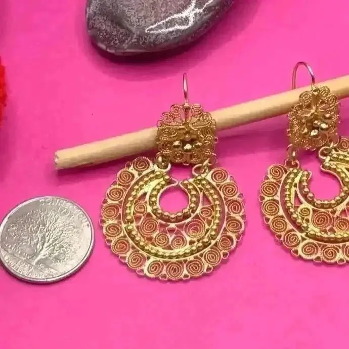 24 karat gold vermeil Mexican handmade filigree earrings with gold beads