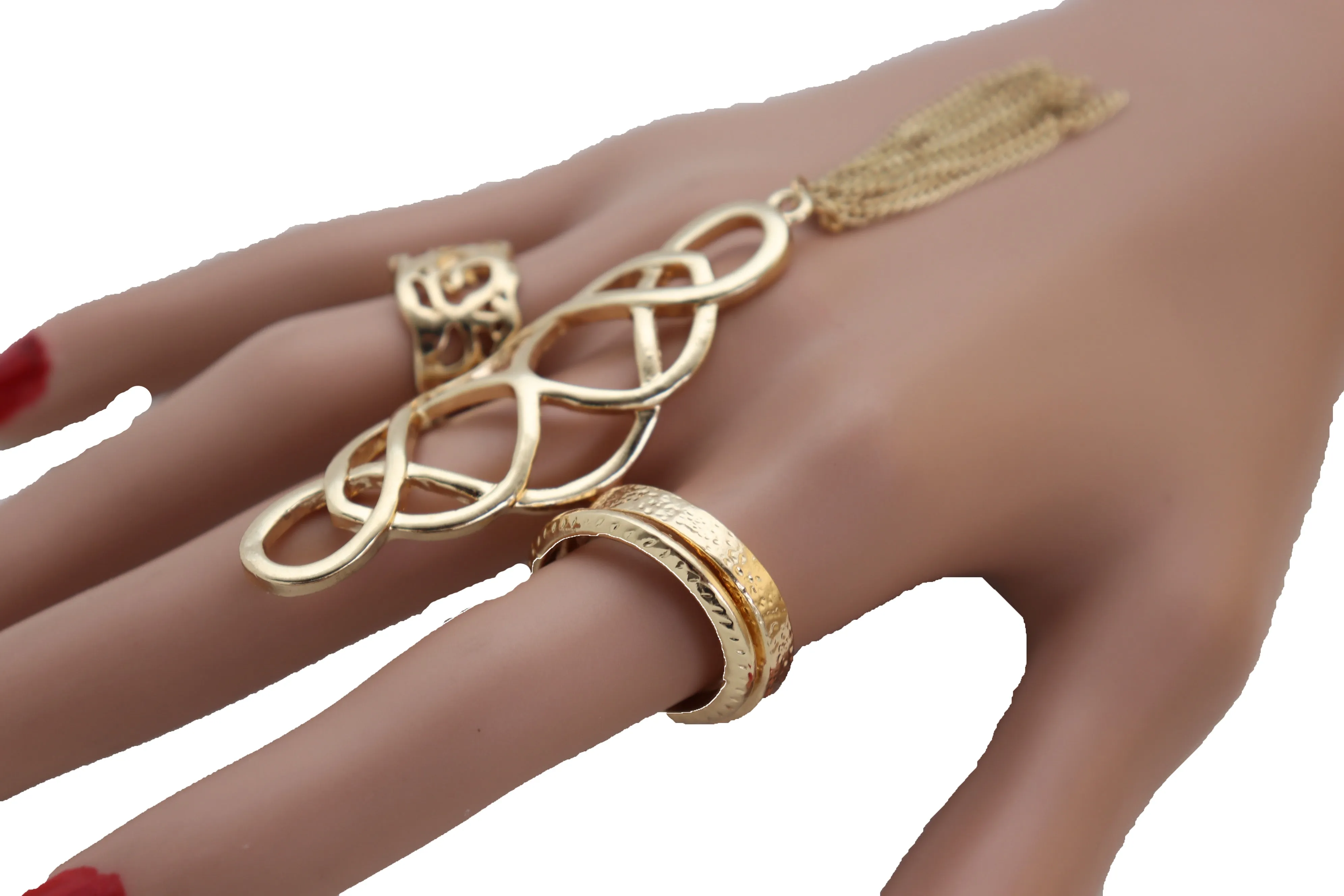 4pc Gold Filagree & Tassel Ring Set