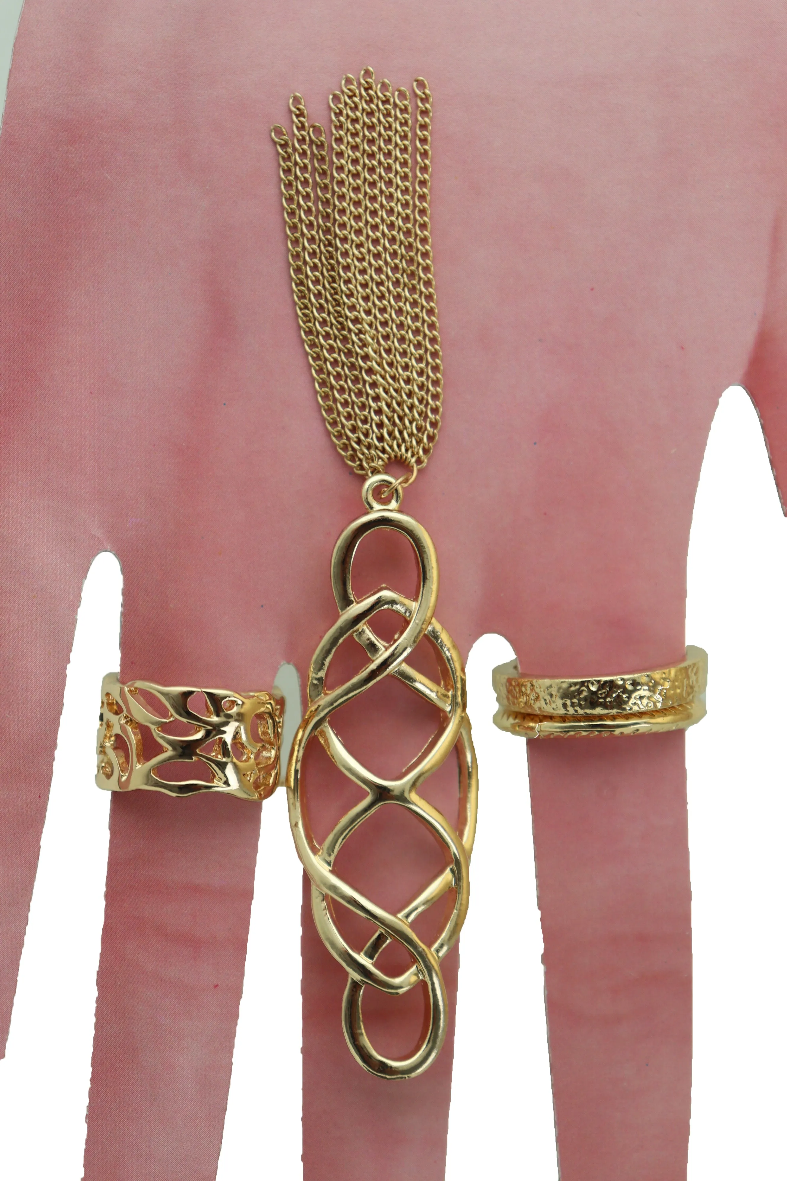 4pc Gold Filagree & Tassel Ring Set