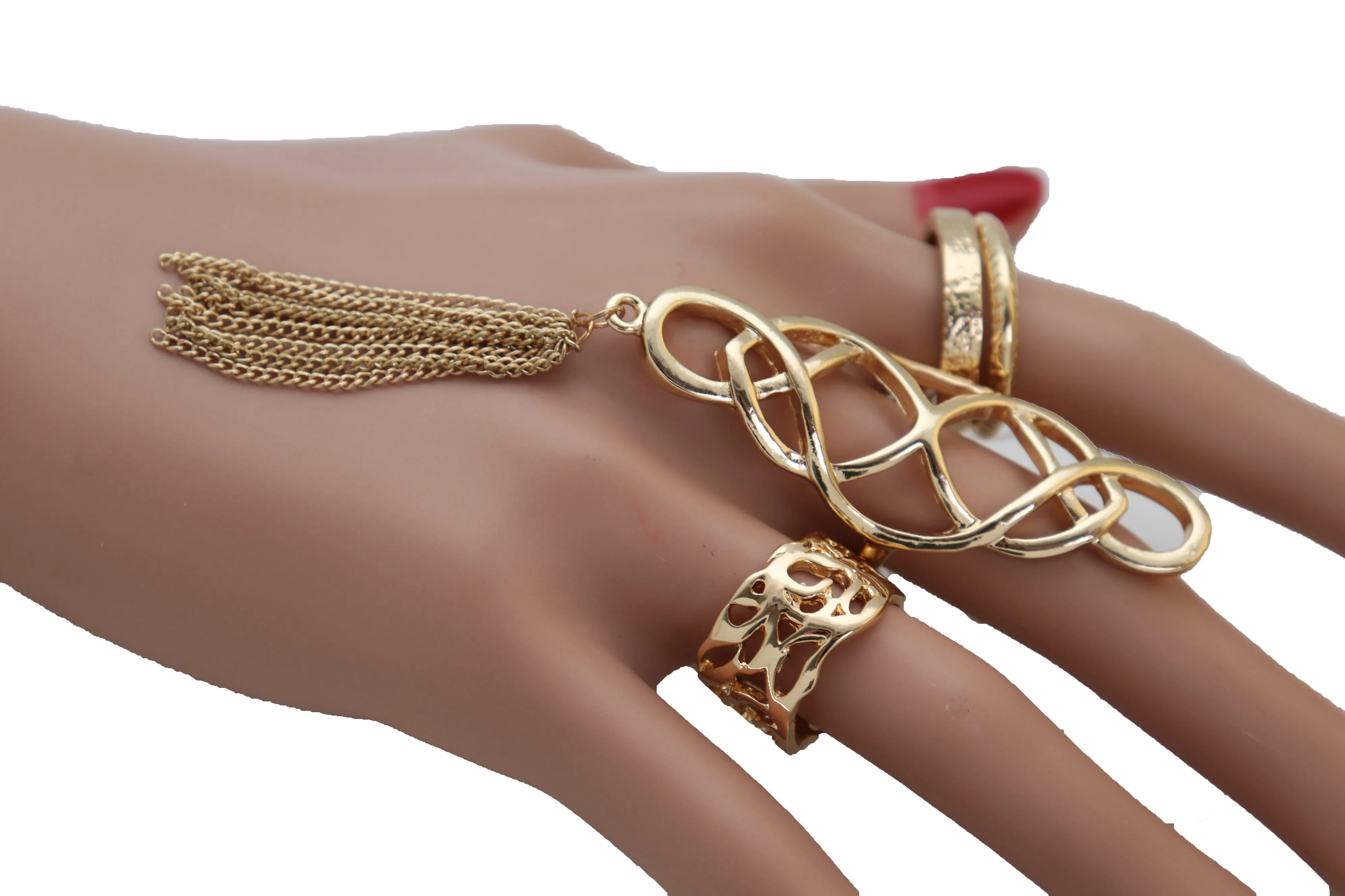 4pc Gold Filagree & Tassel Ring Set