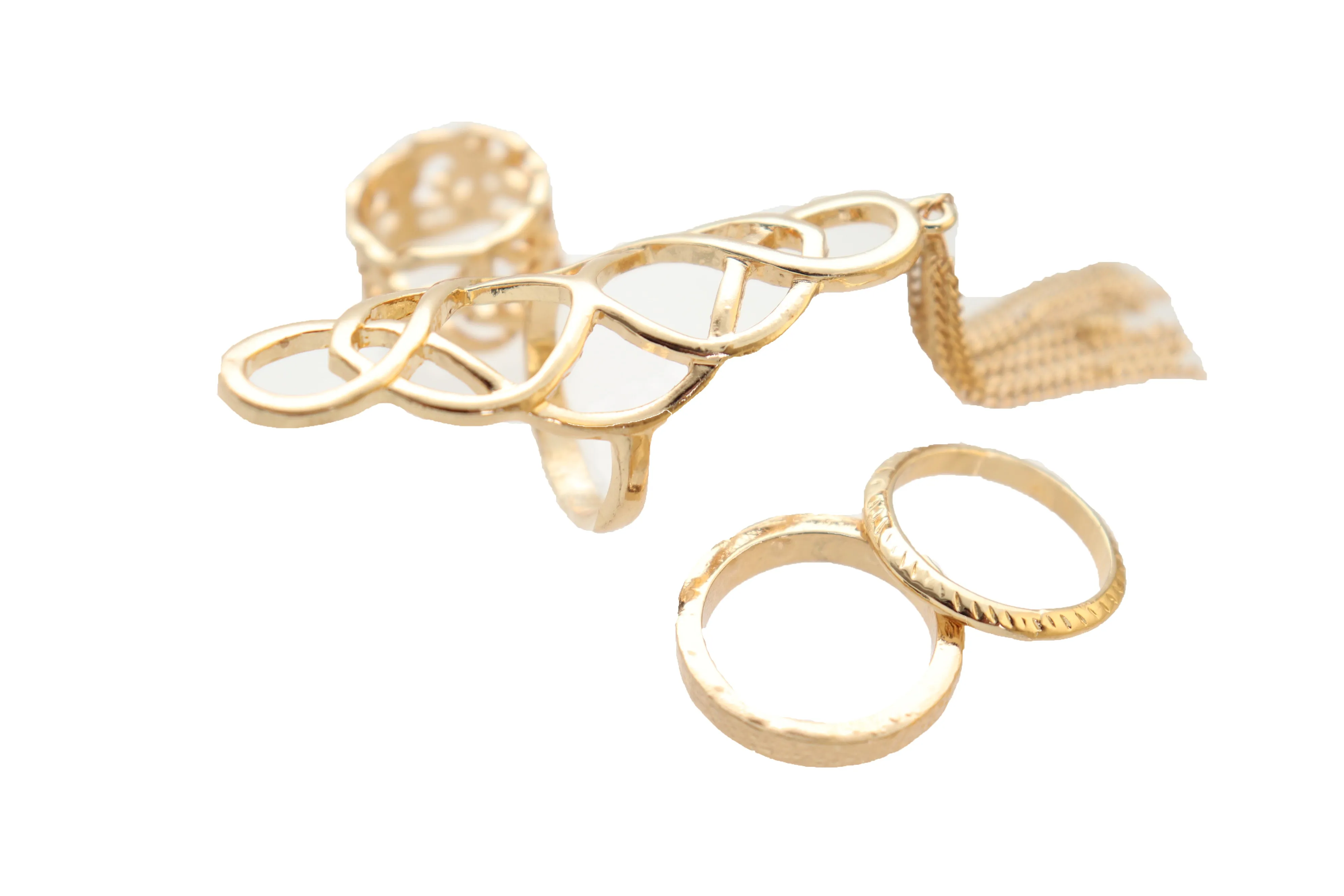 4pc Gold Filagree & Tassel Ring Set