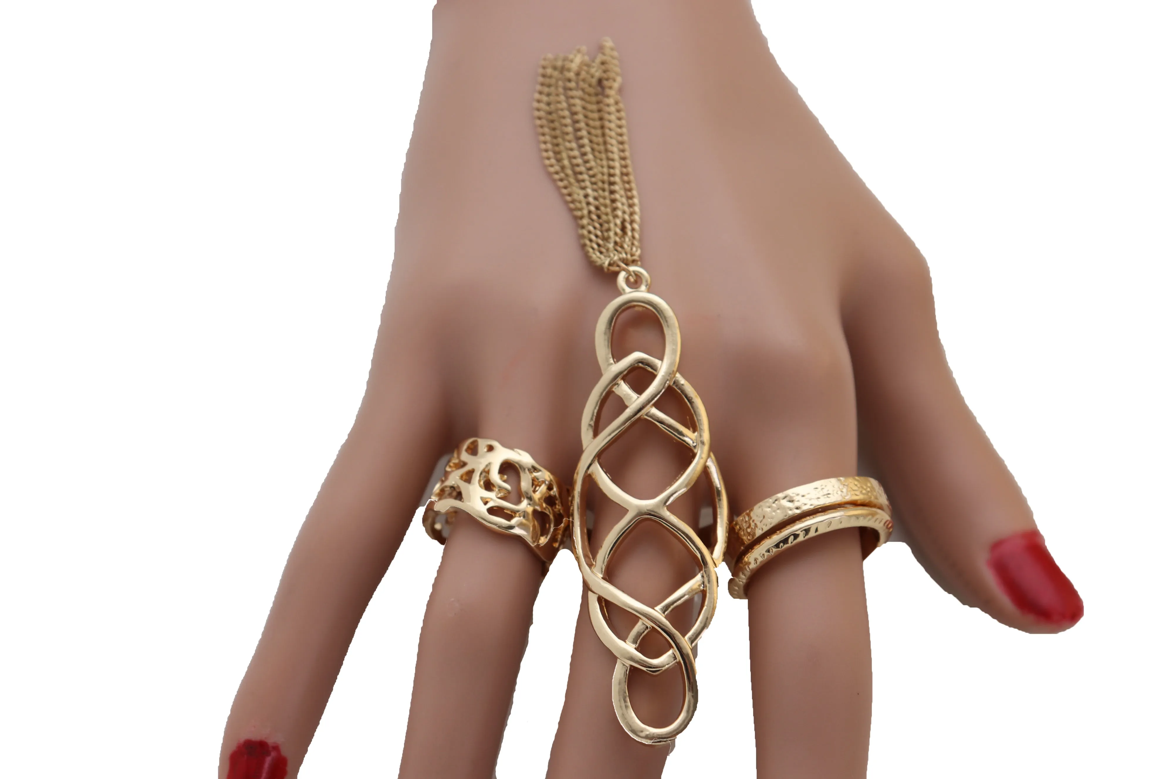 4pc Gold Filagree & Tassel Ring Set