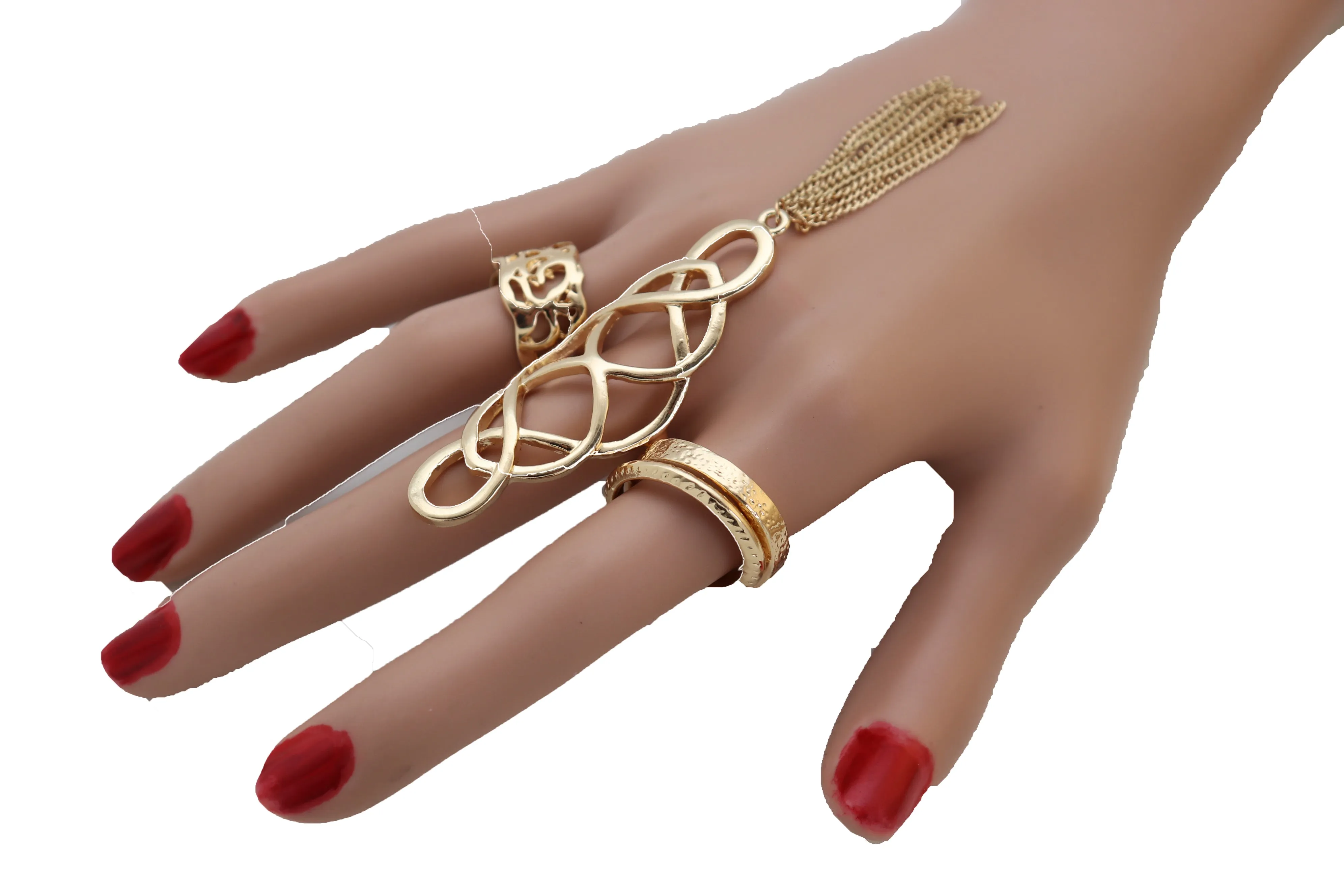 4pc Gold Filagree & Tassel Ring Set