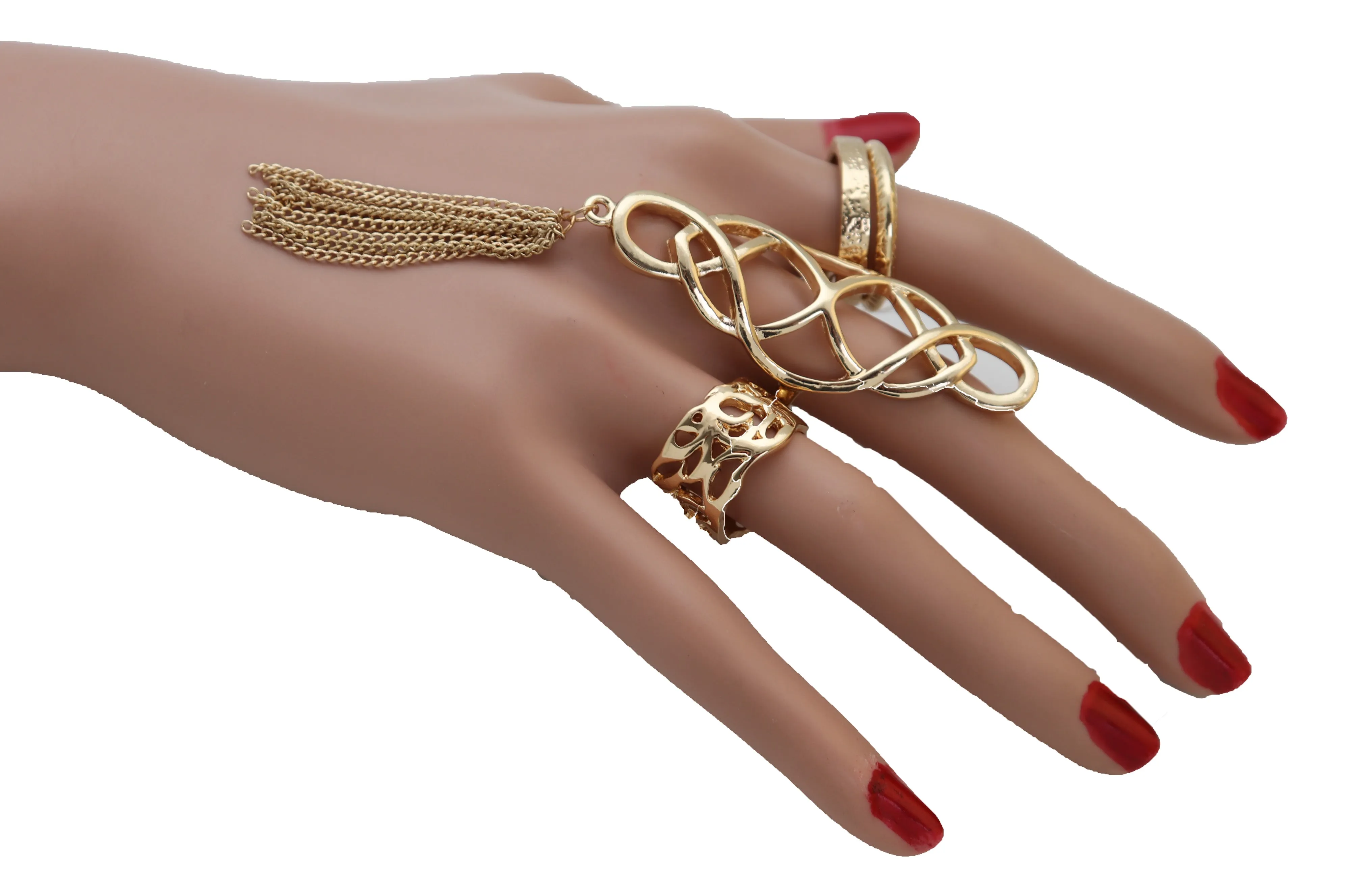 4pc Gold Filagree & Tassel Ring Set