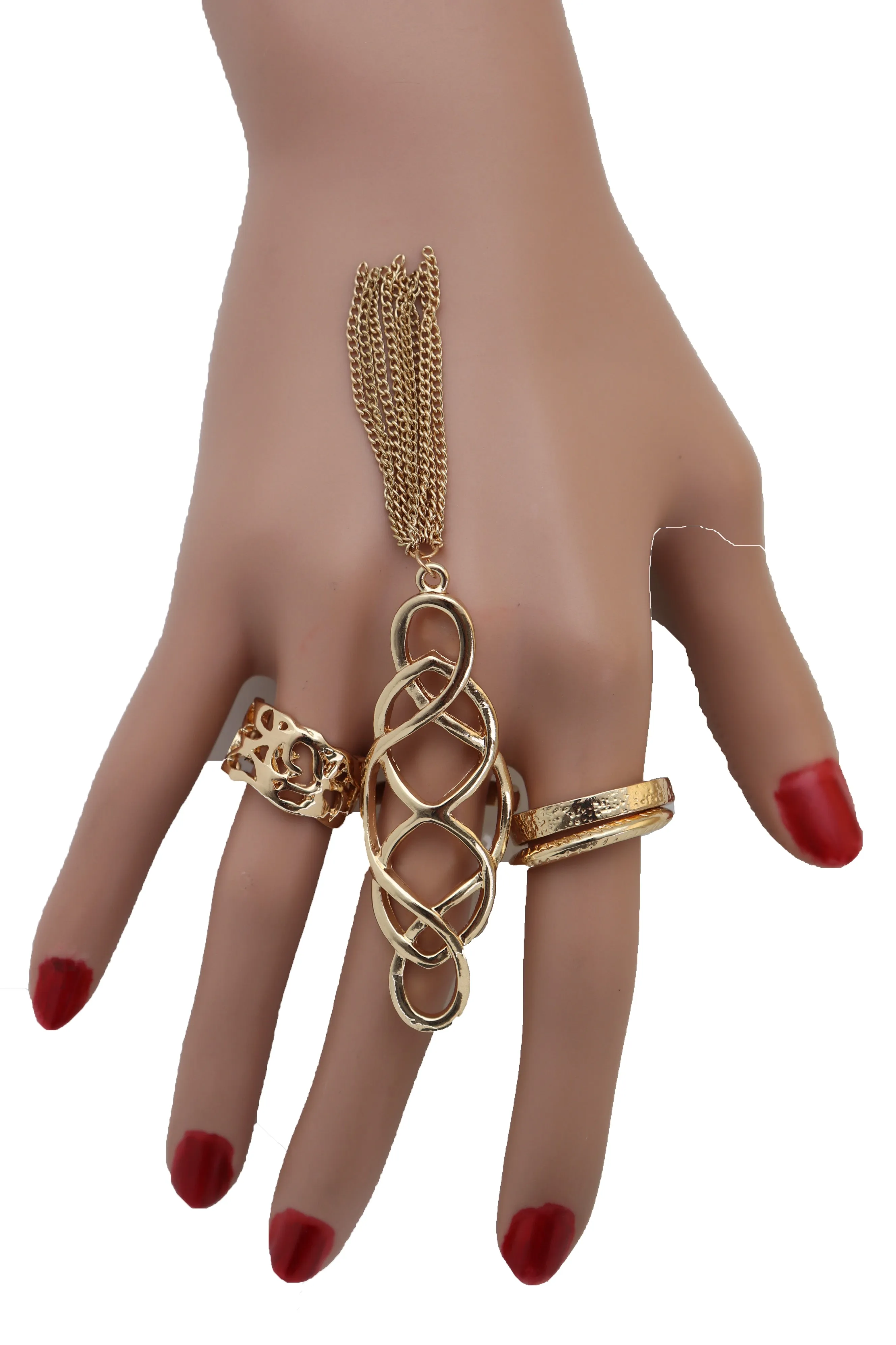 4pc Gold Filagree & Tassel Ring Set