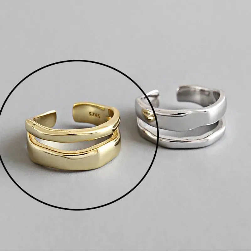 925 Sterling Silver Rings For Women Hollow Out Gold Color Temperament Personality Fashion Female Trendy Resizable Opening Rings