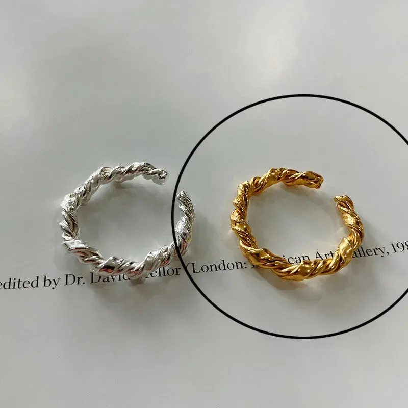 925 Sterling Silver Rings For Women Hollow Out Gold Color Temperament Personality Fashion Female Trendy Resizable Opening Rings