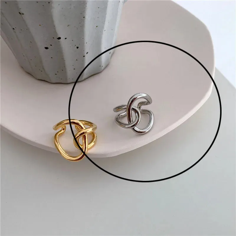 925 Sterling Silver Rings For Women Hollow Out Gold Color Temperament Personality Fashion Female Trendy Resizable Opening Rings