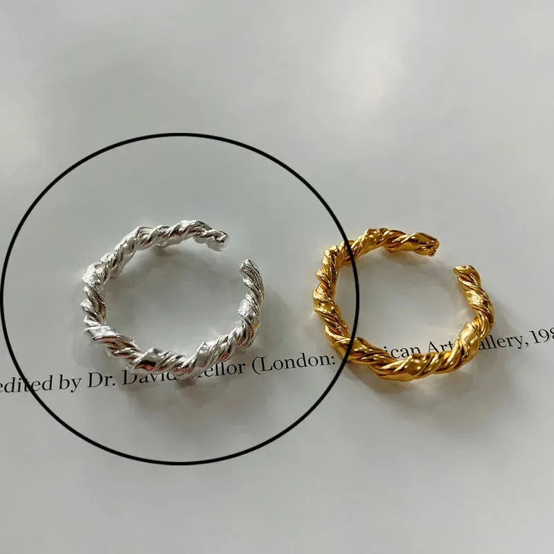 925 Sterling Silver Rings For Women Hollow Out Gold Color Temperament Personality Fashion Female Trendy Resizable Opening Rings