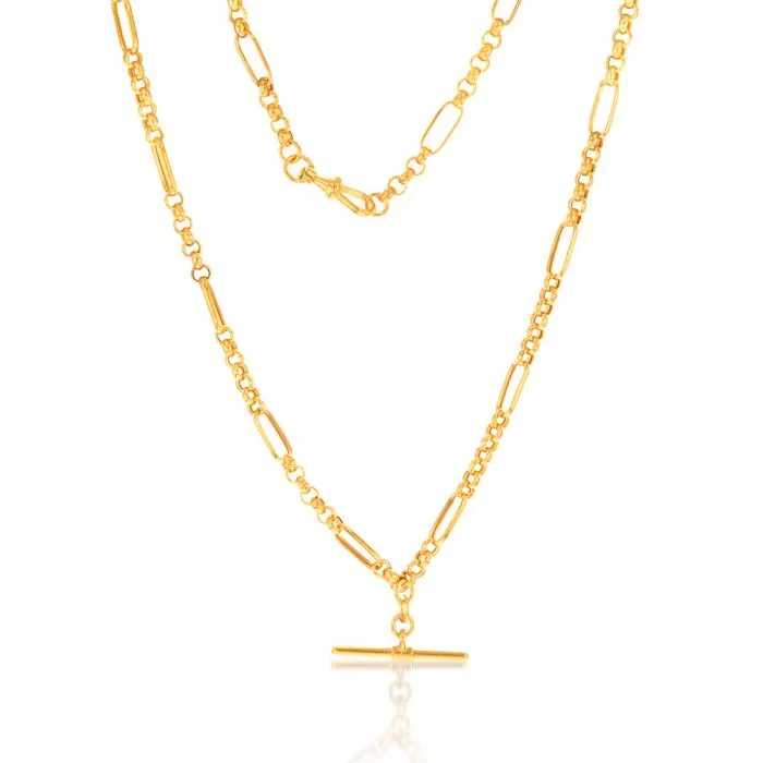 9ct Yellow Gold "T" Bar Pendant on 45cm Fancy Chain