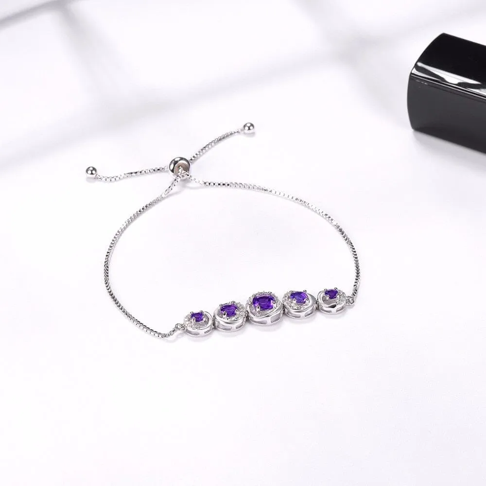 African Amethyst Adjustable Bracelet - 925 Sterling Silver