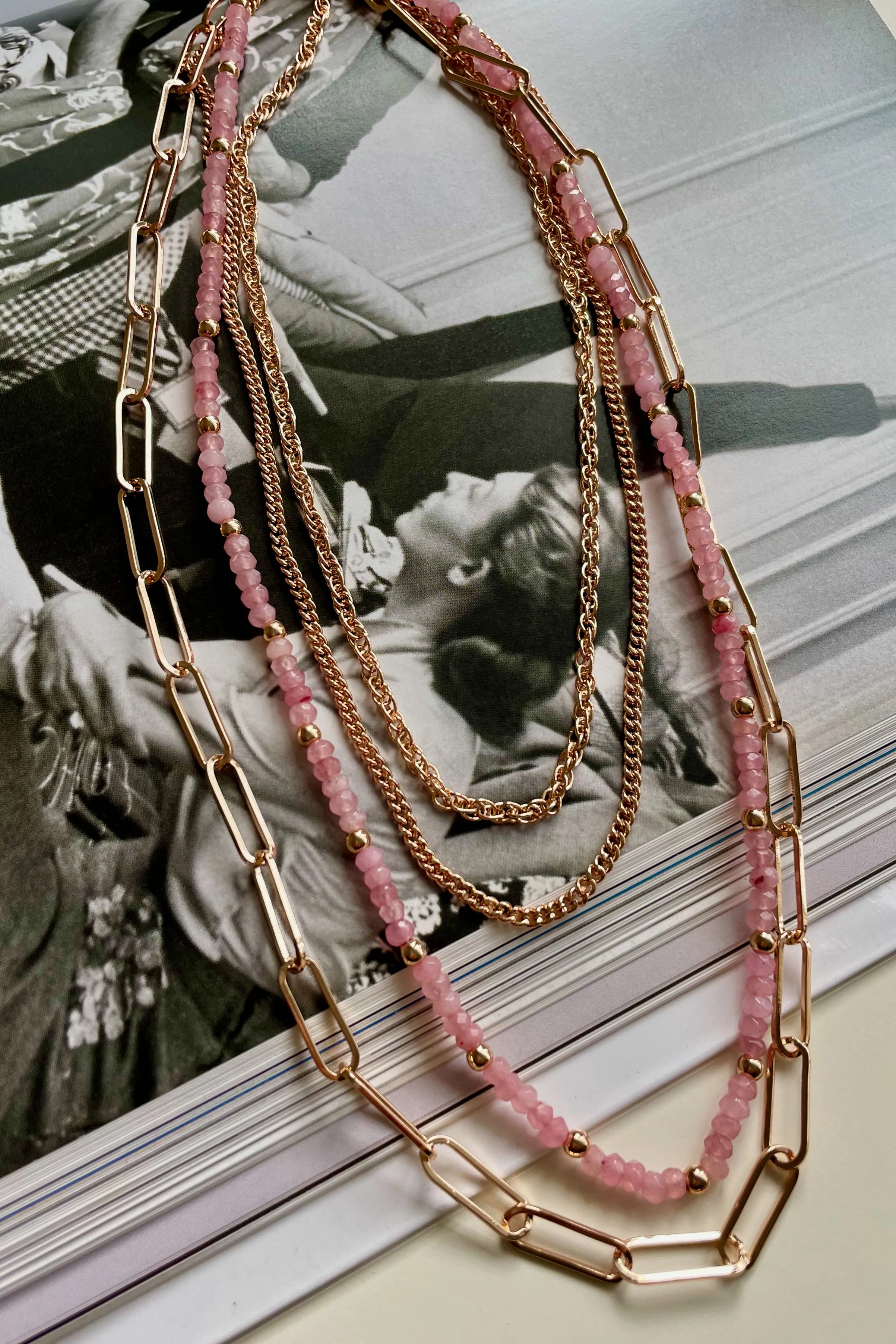 Angela Necklace - Pink & Gold