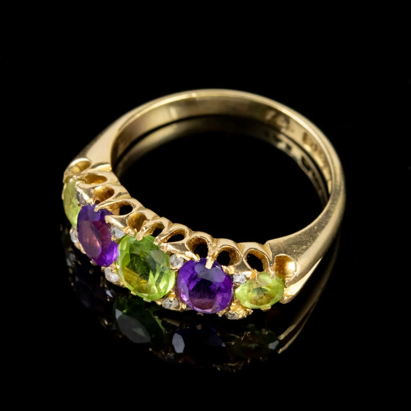 Antique Suffragette Peridot Amethyst Ring Edwardian Dated 1905