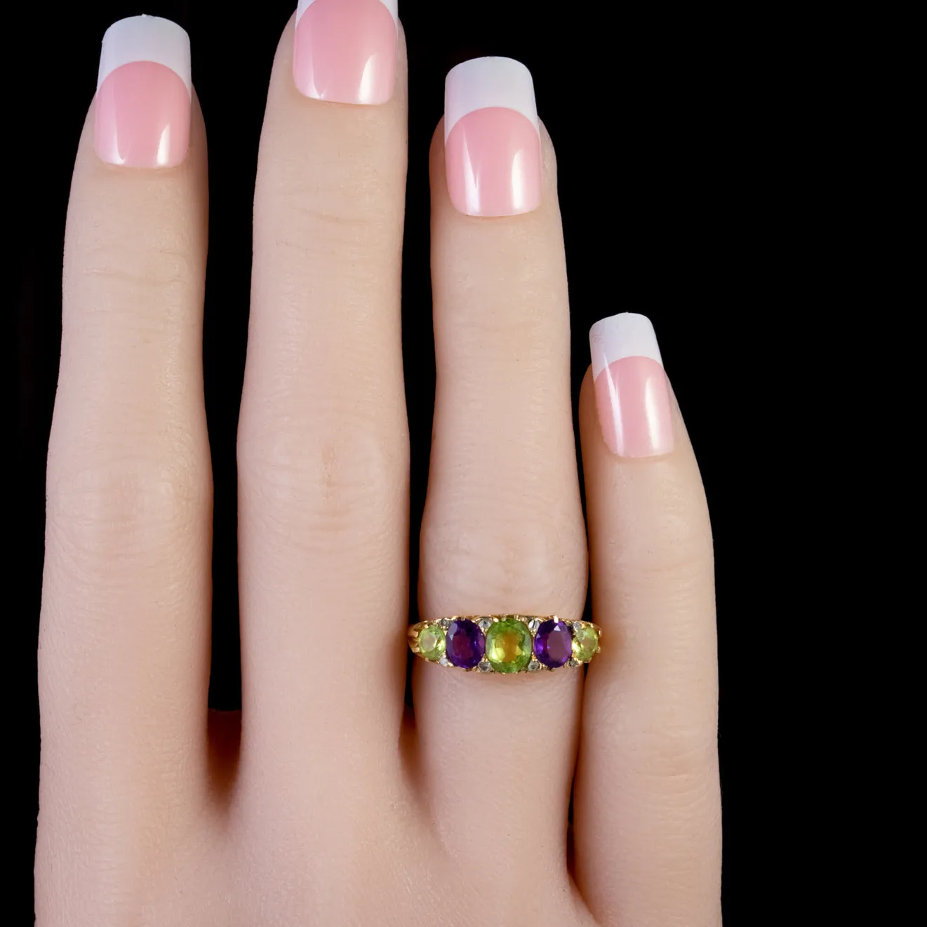 Antique Suffragette Peridot Amethyst Ring Edwardian Dated 1905