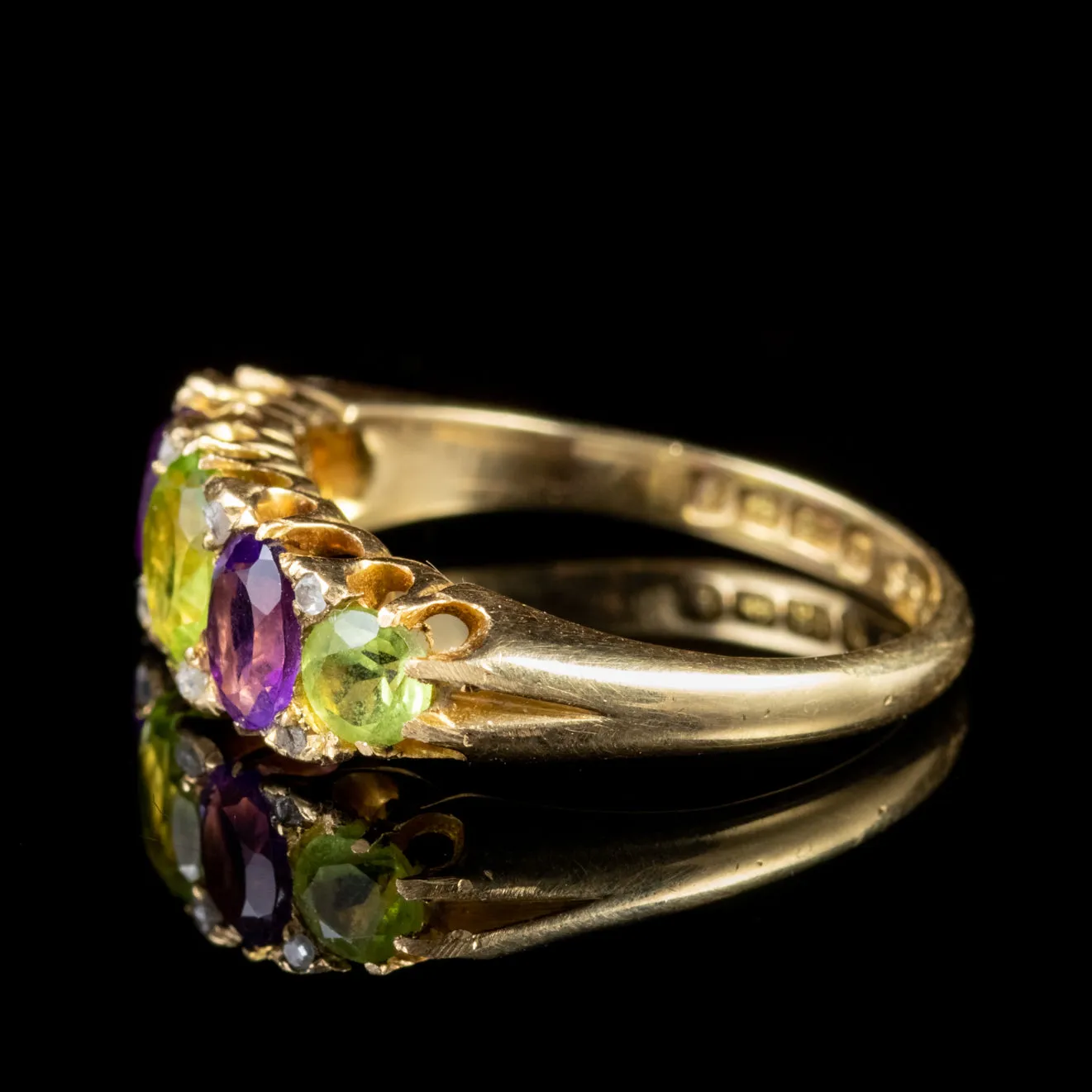 Antique Suffragette Peridot Amethyst Ring Edwardian Dated 1905