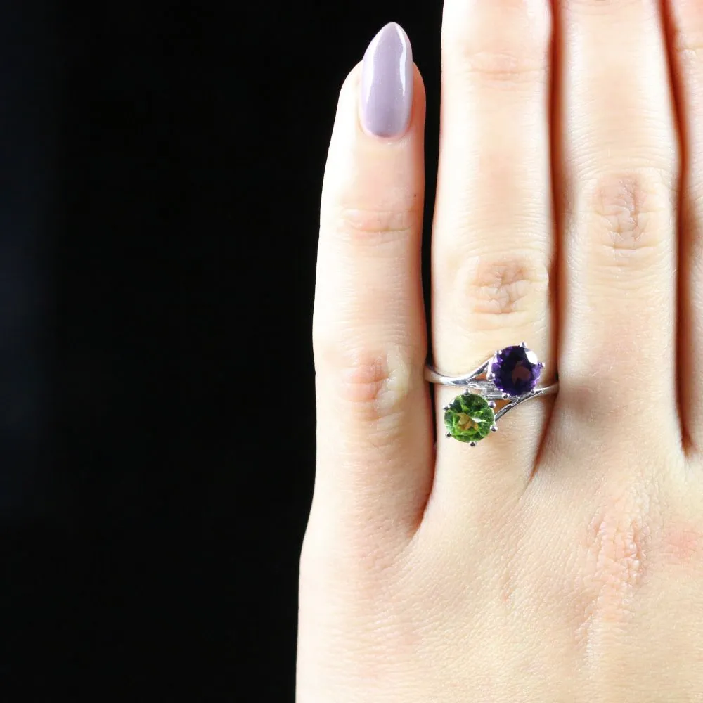 Antique Victorian Suffragette Amethyst Peridot Twist Ring Circa 1900