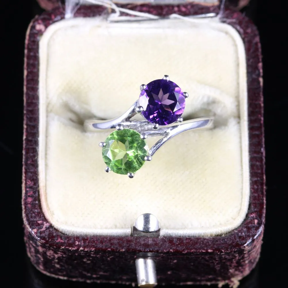 Antique Victorian Suffragette Amethyst Peridot Twist Ring Circa 1900