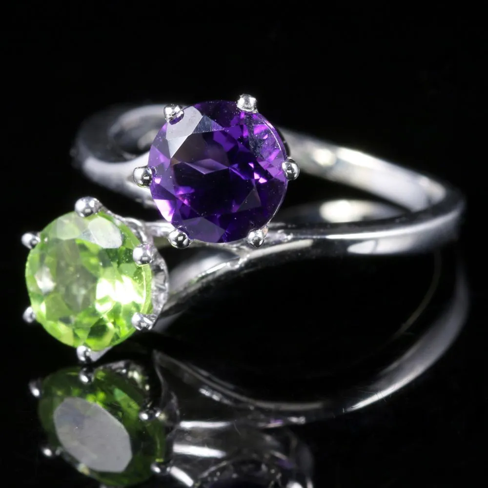 Antique Victorian Suffragette Amethyst Peridot Twist Ring Circa 1900