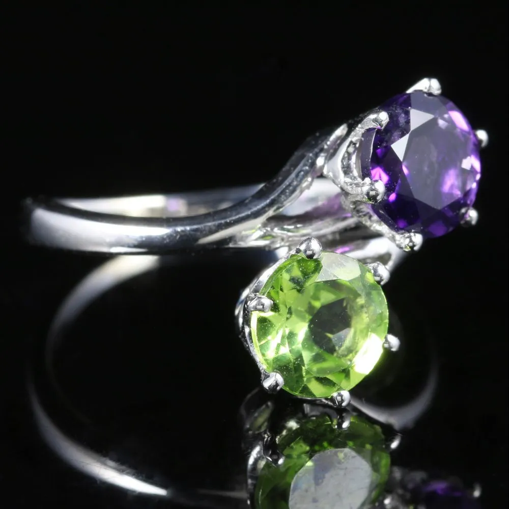 Antique Victorian Suffragette Amethyst Peridot Twist Ring Circa 1900