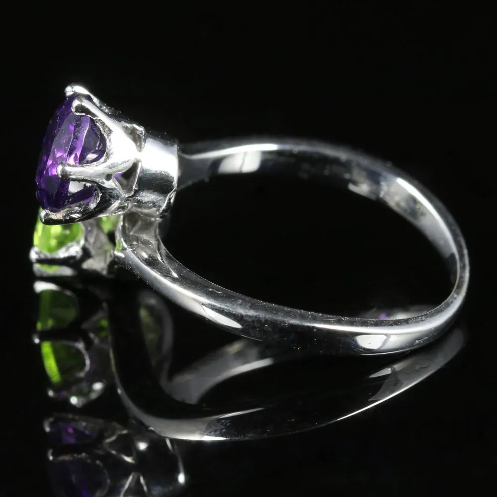 Antique Victorian Suffragette Amethyst Peridot Twist Ring Circa 1900