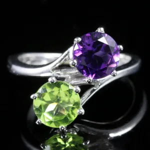 Antique Victorian Suffragette Amethyst Peridot Twist Ring Circa 1900