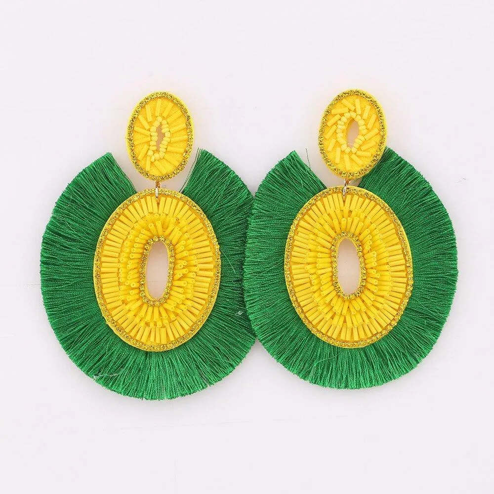 Big Bold Boho Fringe Fashion Statement Earrings