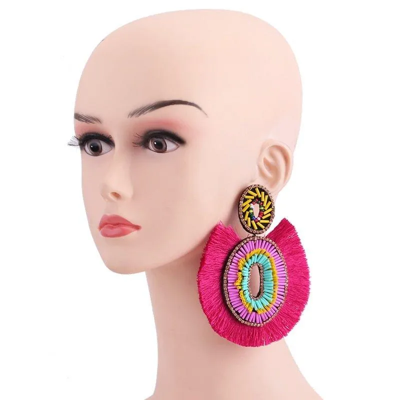 Big Bold Boho Fringe Fashion Statement Earrings