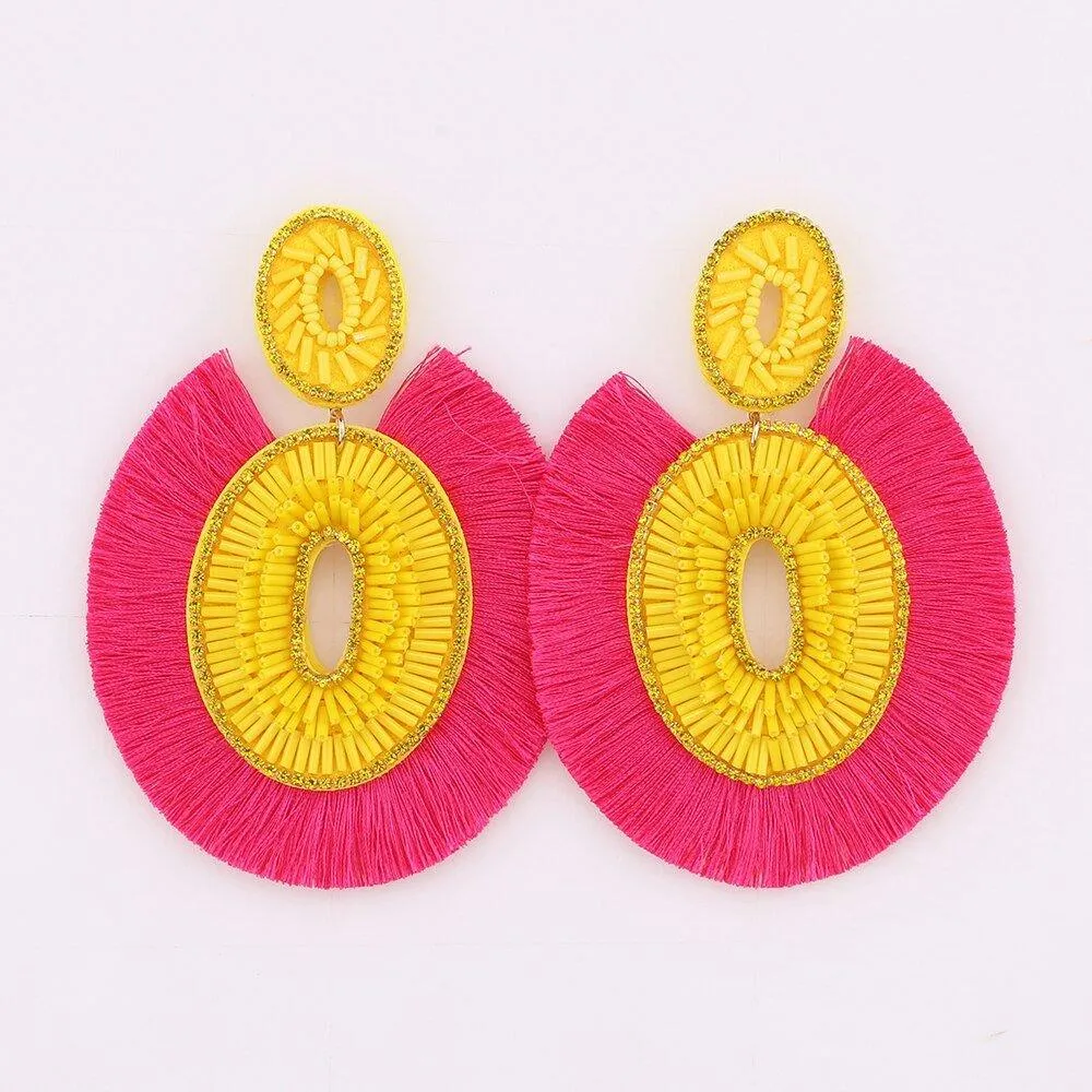 Big Bold Boho Fringe Fashion Statement Earrings