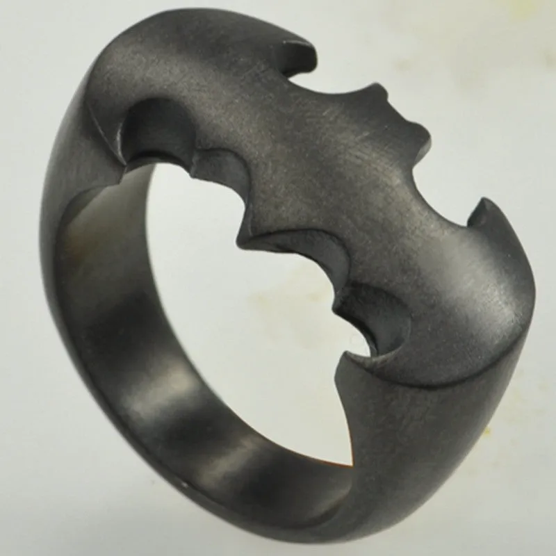 Black Brushed Stainless Steel SuperHero Batman Cute Comics Ring