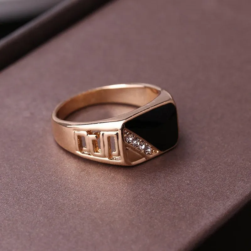 Black Rectangle Rhinestone Alloy Rings