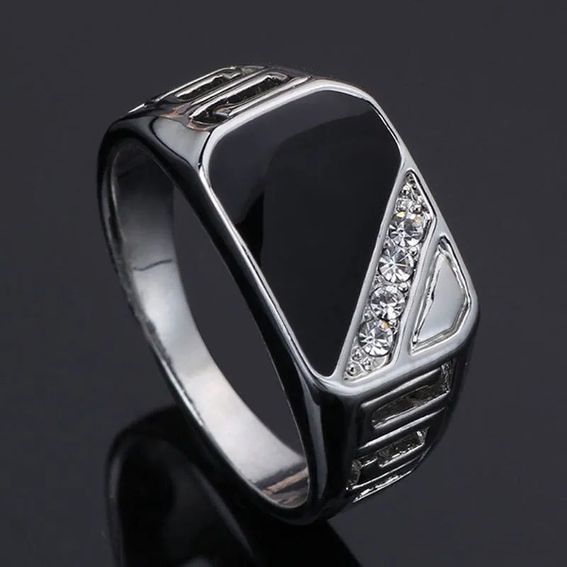 Black Rectangle Rhinestone Alloy Rings