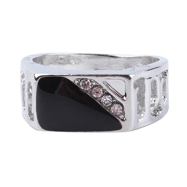 Black Rectangle Rhinestone Alloy Rings